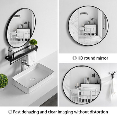 Black Round Wall Mirror Bathroom Framed Mirror 50 cm