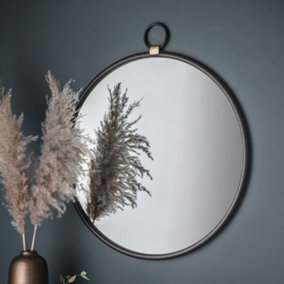 Black Round Wall Mirror With Hanging Loop - SE Home