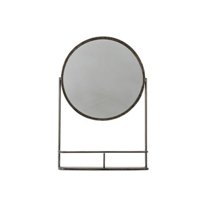 Black Round Wall Mirror With Shelf - SE Home