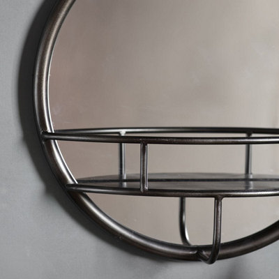 Black Round Wall Mirror With Shelf - SE Home