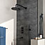 Black Round Wall-mount 3 Way Handheld Head and Rainfall Shower Head Concealed Thermostatic Mixer Shower Set