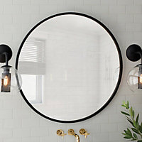 Black Round Wall Mounted Bathroom Framed Mirror 60 cm