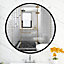 Black Round Wall Mounted Bathroom Framed Mirror 60 cm