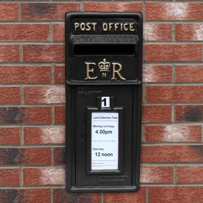 Black Royal Mail Post Box with Floor Stand ER Cast Iron Wall Mounted Wedding Authentic Pillar Lockable Post Office Letter Box