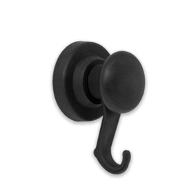 Black Rubber Coated Neodymium Magnet with Swivel Hook for Holding Rope, Wires and Clothing - 43mm dia