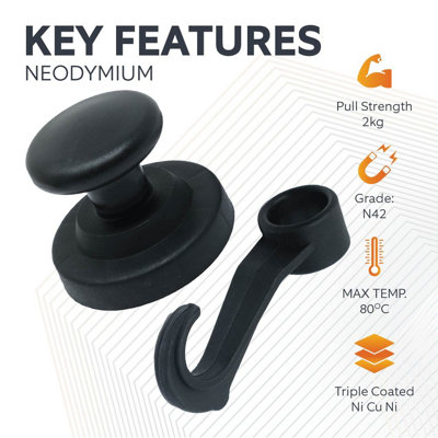 Black Rubber Coated Neodymium Magnet with Swivel Hook for Holding Rope ...
