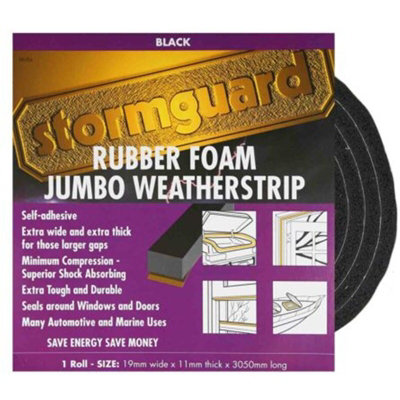 Black Rubber Foam Jumbo Draught Excluder Self Adhesive Weatherstrip 3.05m