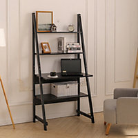 Black Rustic Ladder Computer Desk with Storage Shelves