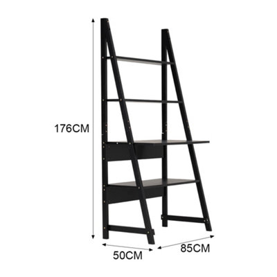 Black Rustic Ladder Computer Desk with Storage Shelves