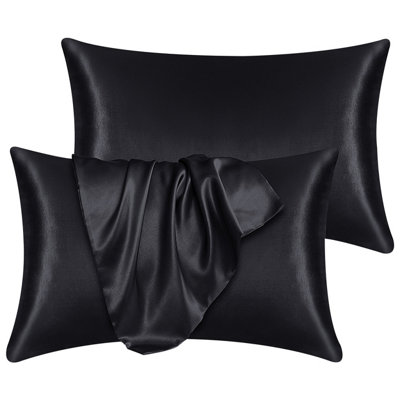 Black Satin Silk Pillowcase Super Soft For Hair & Skin Plain Pillow Protector