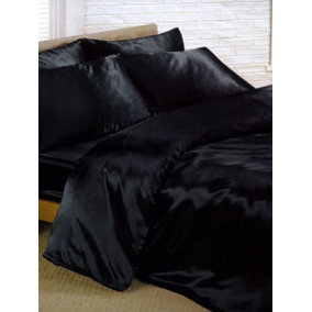 Black Satin Super King Duvet Cover, Fitted Sheet and 4 pillowcases Set