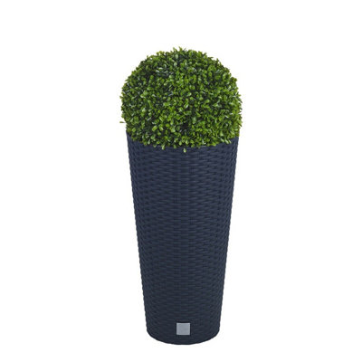 Black, Set of 1 - Round Pots with Boxwood Ball Plant - 28x25x25cm