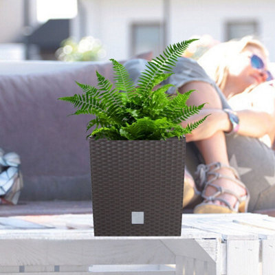 Black, Set of 2 - 20cm Rato Rattan Design Plant Pots Square -1-2 Pack