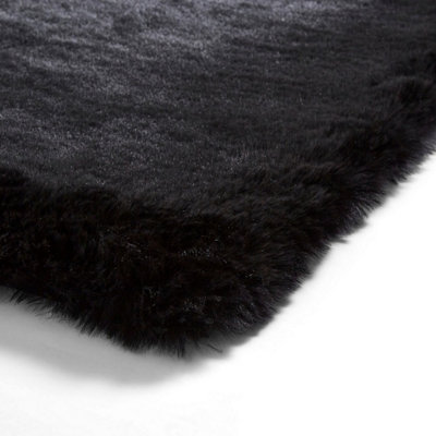 Black Shaggy Rug, Anti-Shed Plain Rug, 80mm Thickness Modern Rug ...