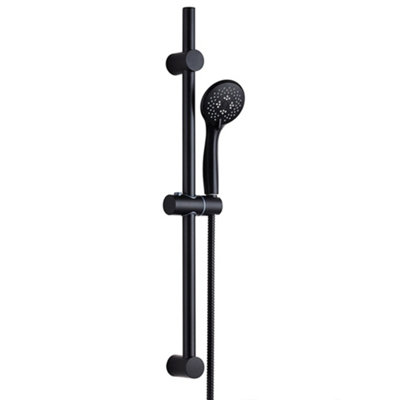 Black Shower Slider Rail Kit Adjustable with Multi Function Handset & Soap Dish