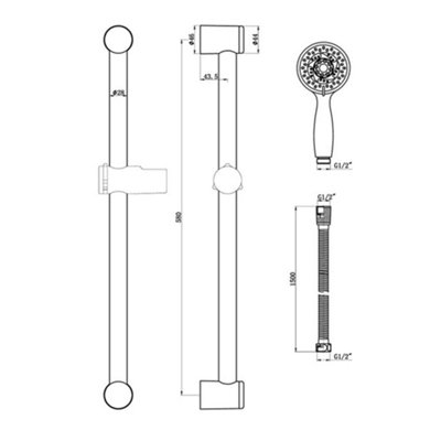Black Shower Slider Rail Kit Adjustable with Multi Function Handset & Soap Dish