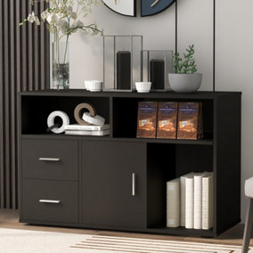 Black Sideboard Storage Cabinet with 2 Drawers and 1 Door