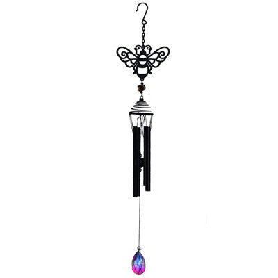 Black Silhouette Honeybee Wind Chime With Crystal Dropper Garden Decor Gifts