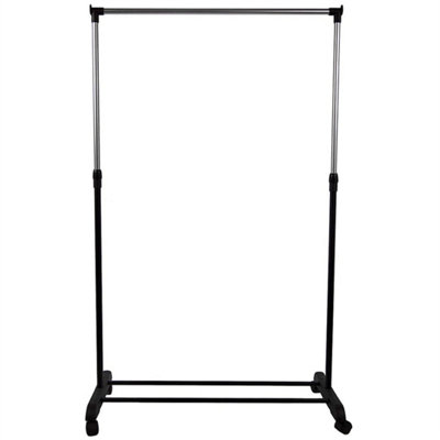 BLACK-Single Garment Rack Silver Pink Clothes Adjustable Hanging Rail