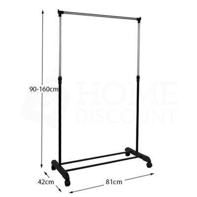 BLACK-Single Garment Rack Silver Pink Clothes Adjustable Hanging Rail