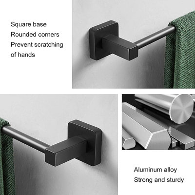 Black Single Towel Rack Holder 60cm Black Towel Holder Black Wall Mounted Accessory - 3