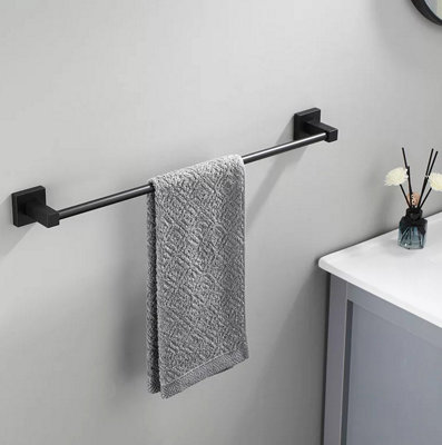 Black Single Towel Rack Holder 60cm Black Towel Holder Wall Mounted Accessory