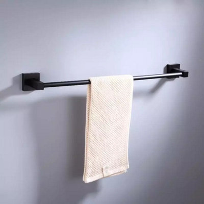 Black Single Towel Rack Holder 60cm Black Towel Holder Wall Mounted Accessory - 9