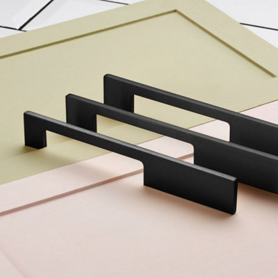 Black Slimline Square Cabinet Pull Handle - Solid Brass - Hole Centre 320mm - SE Home