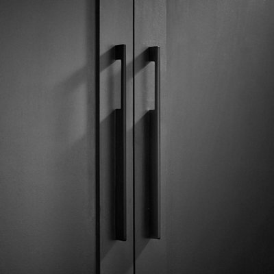Black Slimline Square Cabinet Pull Handle - Solid Brass - Hole Centre 320mm - SE Home
