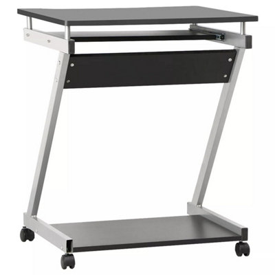 BLACK Small Computer Desk on Wheel PC Table w/ Sliding Keyboard for ...
