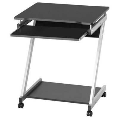 BLACK Small Computer Desk on Wheel PC Table w/ Sliding Keyboard for ...