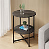 Black Small Round Bedside Table Coffee Table with 2 Tier