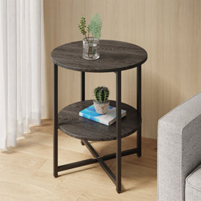 Black Small Round Bedside Table Coffee Table with 2 Tier