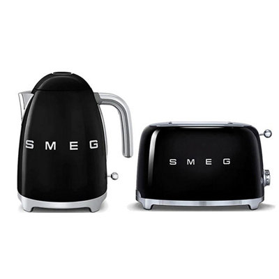 Black Smeg KLF03 1.7Ltr 3kw Kettle and TSF01 2 Slice Toaster Set
