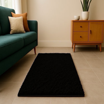 Black Soft Plush Area Rug Modern Floor Carpet Home Decor (80x150)