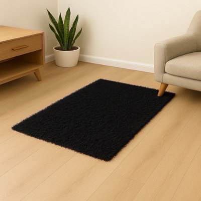 Black Soft Plush Area Rug Small Floor Carpet Bedside Runner (60x110)