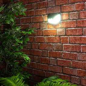 Black Solar Powered LED PIR Motion Sensor Security Lamp - 600 Lumen Outdoor Garden Wall Light with 100 LEDs & 3m Detection Range