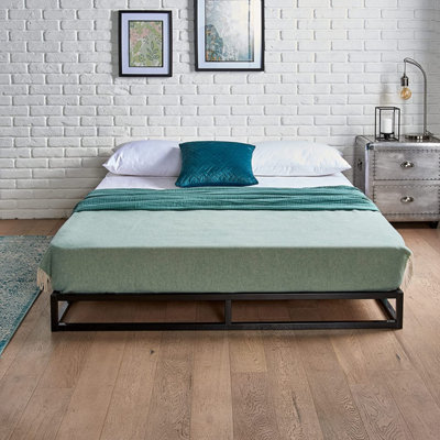 Black Solid Metal Platform Bed Frame Small Double With Pocket Sprung & Memory Foam Mattress