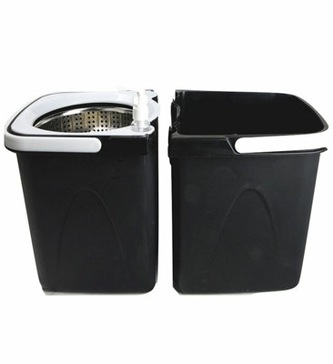 Black Space Saving 360 degree Rotating Dual Spin Dry Mop & Bucket 3 Microfibre Heads
