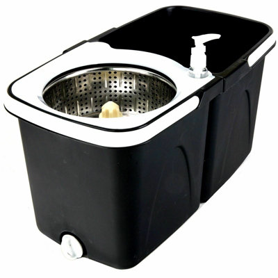 Black Space Saving 360 degree Rotating Dual Spin Dry Mop & Bucket 3 Microfibre Heads - 4