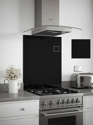 Black Sparkle Glass Kitchen Self Adhesive Splashback 600mm x 750mm