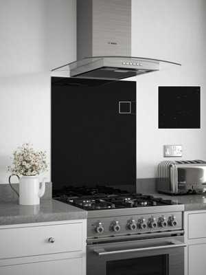 Black Sparkle Toughened Glass Kitchen Splashback - 600mm x 750mm x 6mm - Easy-Fit Self Adhesive Backing