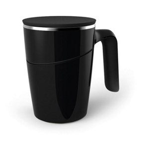 Black Spill Resistant Mug - Non-Tip Vacuum Cup with Stainless Steel Double Walled Insulated Interior & Fitted Lid - 450ml Capacity