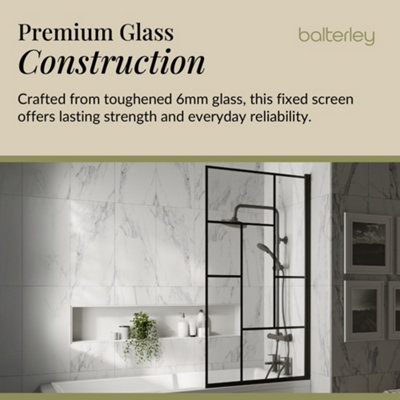 Black Square Framed 6mm Toughened Safety Glass Reversible Shower Bath - 3