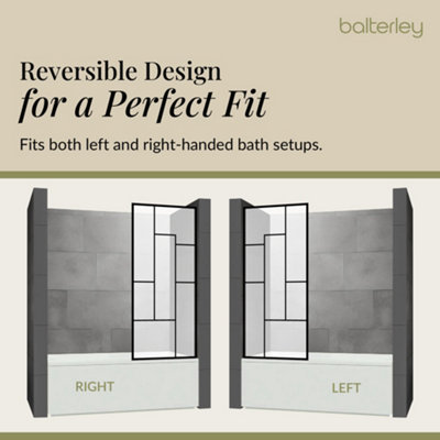 Black Square Framed 6mm Toughened Safety Glass Reversible Shower Bath - 6