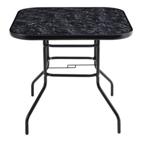 Black Square Garden Tempered Glass Marble Coffee Table with Umbrella Hole 80cm