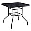 Black Square Garden Tempered Glass Marble Coffee Table with Umbrella Hole 80cm
