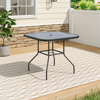 Black Square Garden Tempered Glass Wood Grain Coffee Table with ...