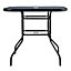 Black Square Garden Tempered Glass Wood Grain Coffee Table with Umbrella Hole 80cm