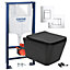 Black Square Hidden Fixation Rimless Wall Hung Toilet & GROHE 1.13m Concealed WC Cistern Frame